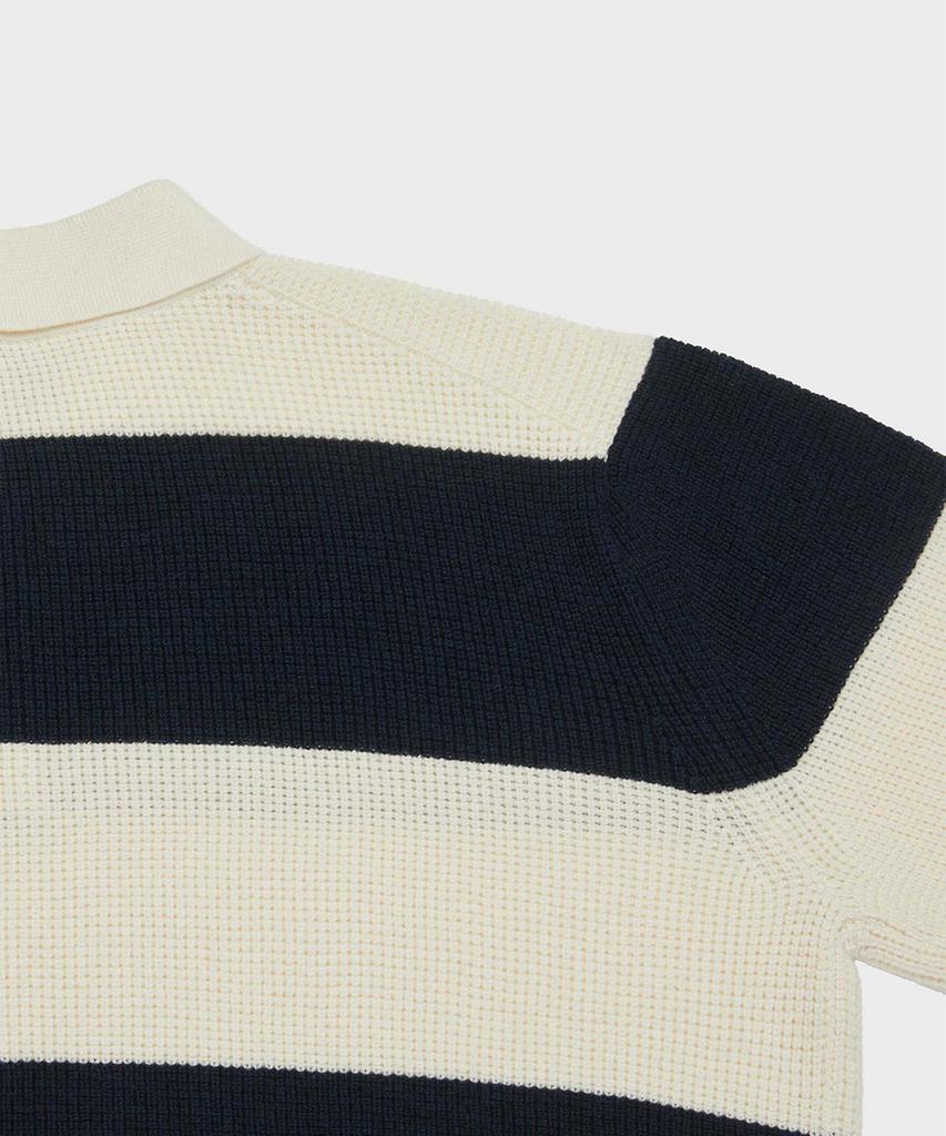 Yaichi Striped Merino Wool Waffle Rugby - Golden Blue