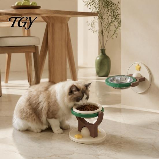 Easy Clean Pet Bowl 2-in-1 Wall Mounted Cat Bowl, Elevated Food Anti-Tipping Foldable Raised Feeding Feeder Shelf, Floating for Indoor Cats,