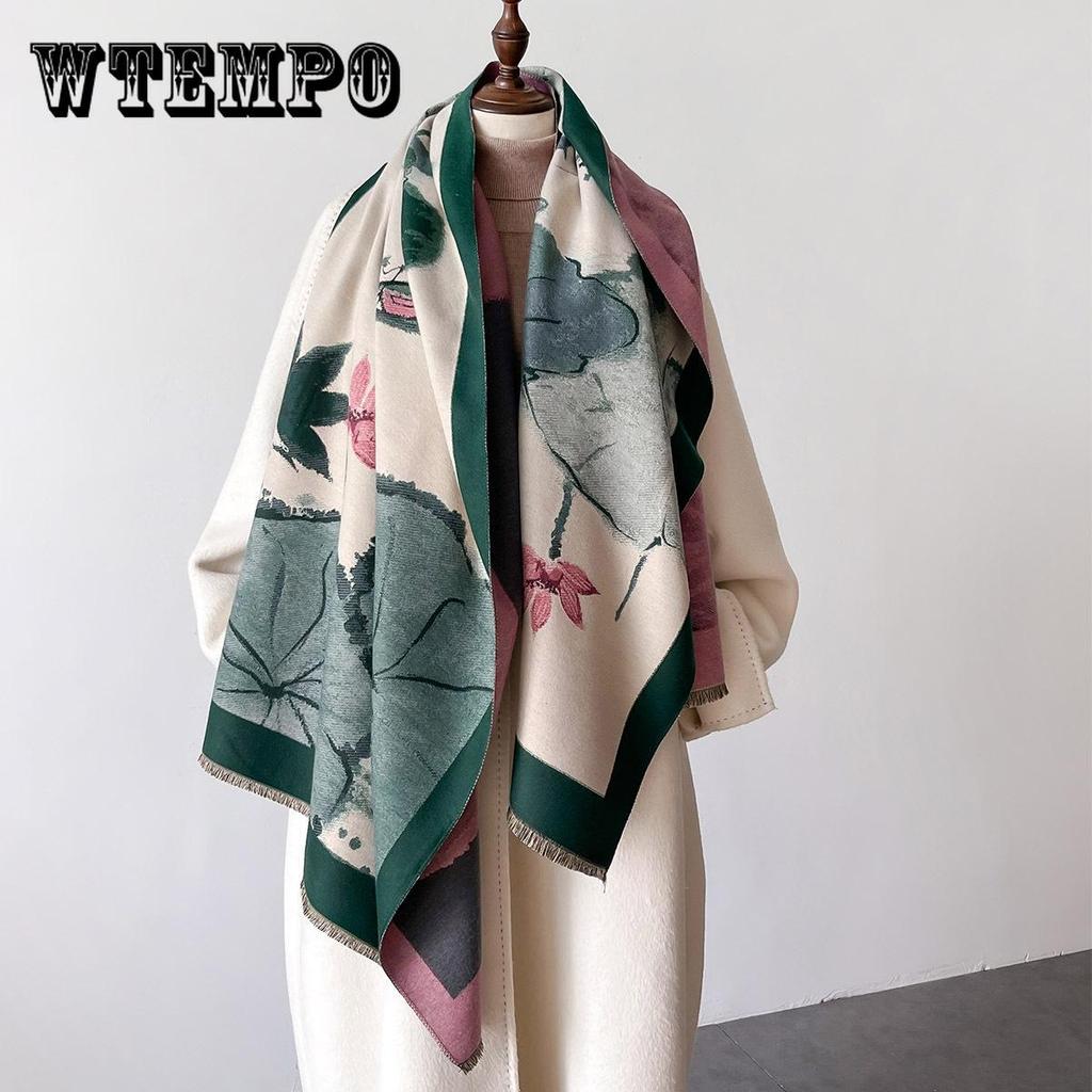 Lotus Autumn and Winter Versatile Thickened Scarf Simple Outer Cape Imitation Cashmere Windproof Women