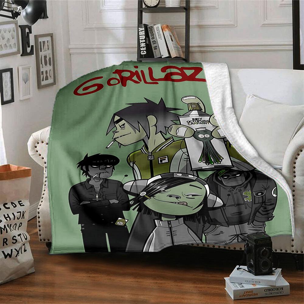 1 шт. Плед Gorillaz с чернильным принтом, мягкий фланелевый, уютный, для всех сезонов, полиэстер, идеально подходит для дома, офиса