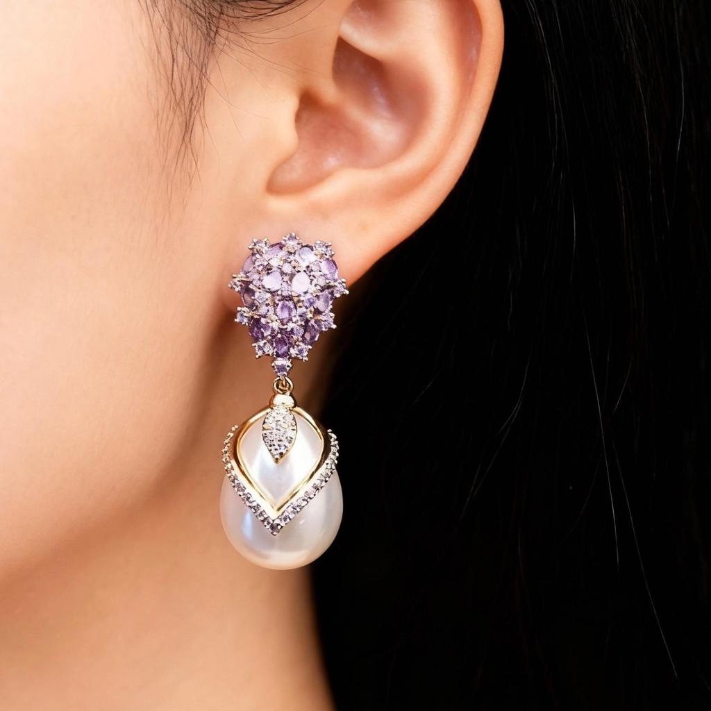 Серьги из серебра S925 с жемчугом в форме слезы: Элегантная инкрустация цирконами, Французский роскошный придворный стиль