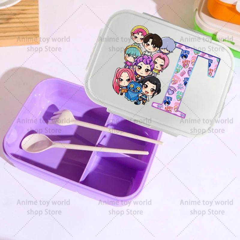 26letters KPop Demon Hunters Lunch Box Girl Boy Portable Bento Boxs Student Hermetic Food Crisper Single Layer Capacity Kid Gift