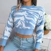 Autumn and Winter Tiger Pattern Knitted Sweater Women Long Sleeved Open Navel Sexy Pullover Sweaters Women Fashion New Round Neck Warm Knitwear 24596