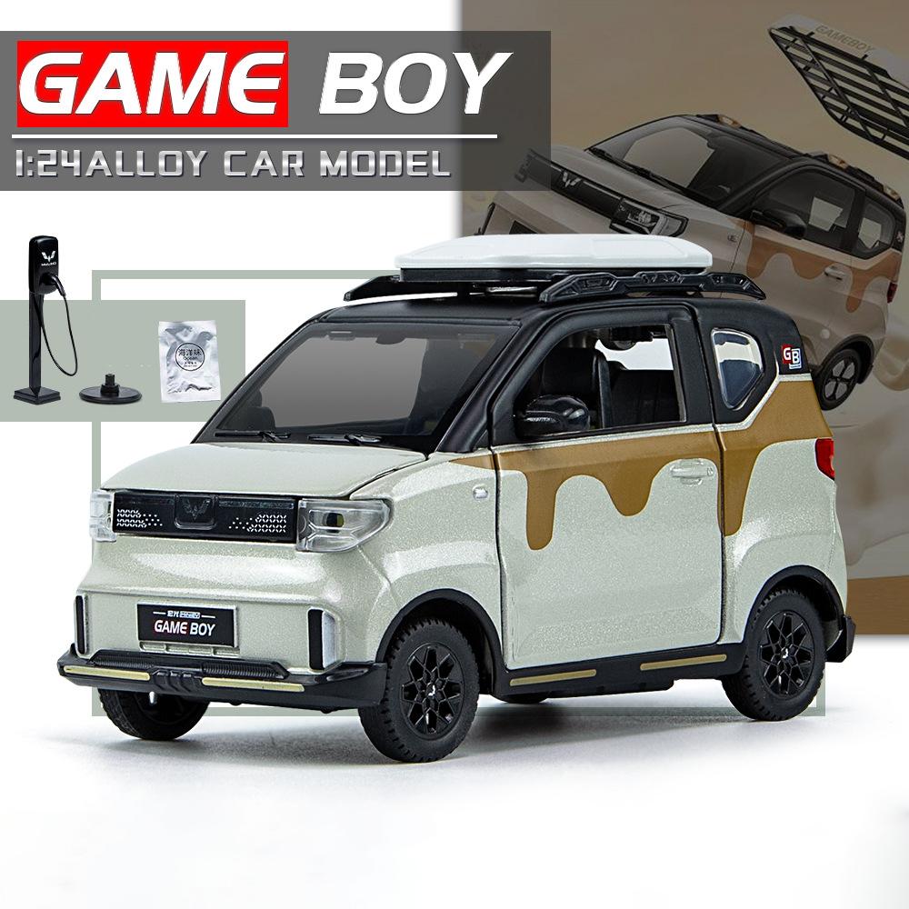 1/24 WuLing MINI EV GAME BOY Alloy Car Diecasts & Toy Vehicles Car Model Sound and Light Pull Back Car Toys for Kids Gifts