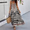 Women's Zebra Leopard Backless Neckless Resort Style Dresses