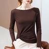 Long-sleeved T-shirt Women's Spring and Autumn New Women's Clothing Irregular Hem Pleated Chic One-word Shoulder Solid Color Top