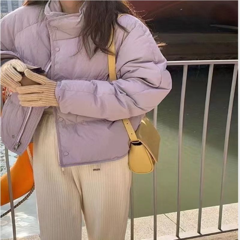 Женский короткий пуховик, зимняя свободная белая куртка на утином пуху