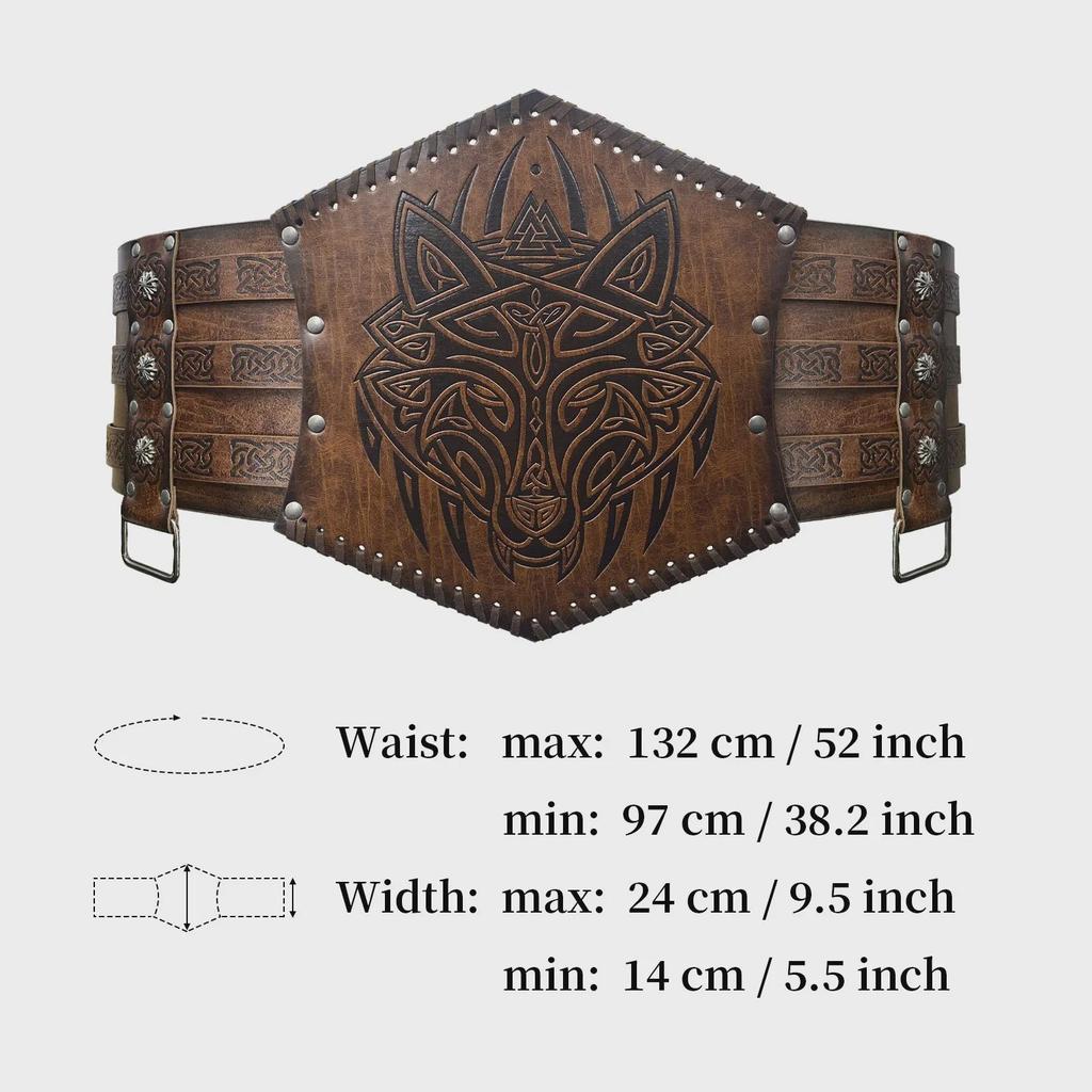 Nordic Viking Thor's Hammer Embossed Wide Medieval Waist Belt