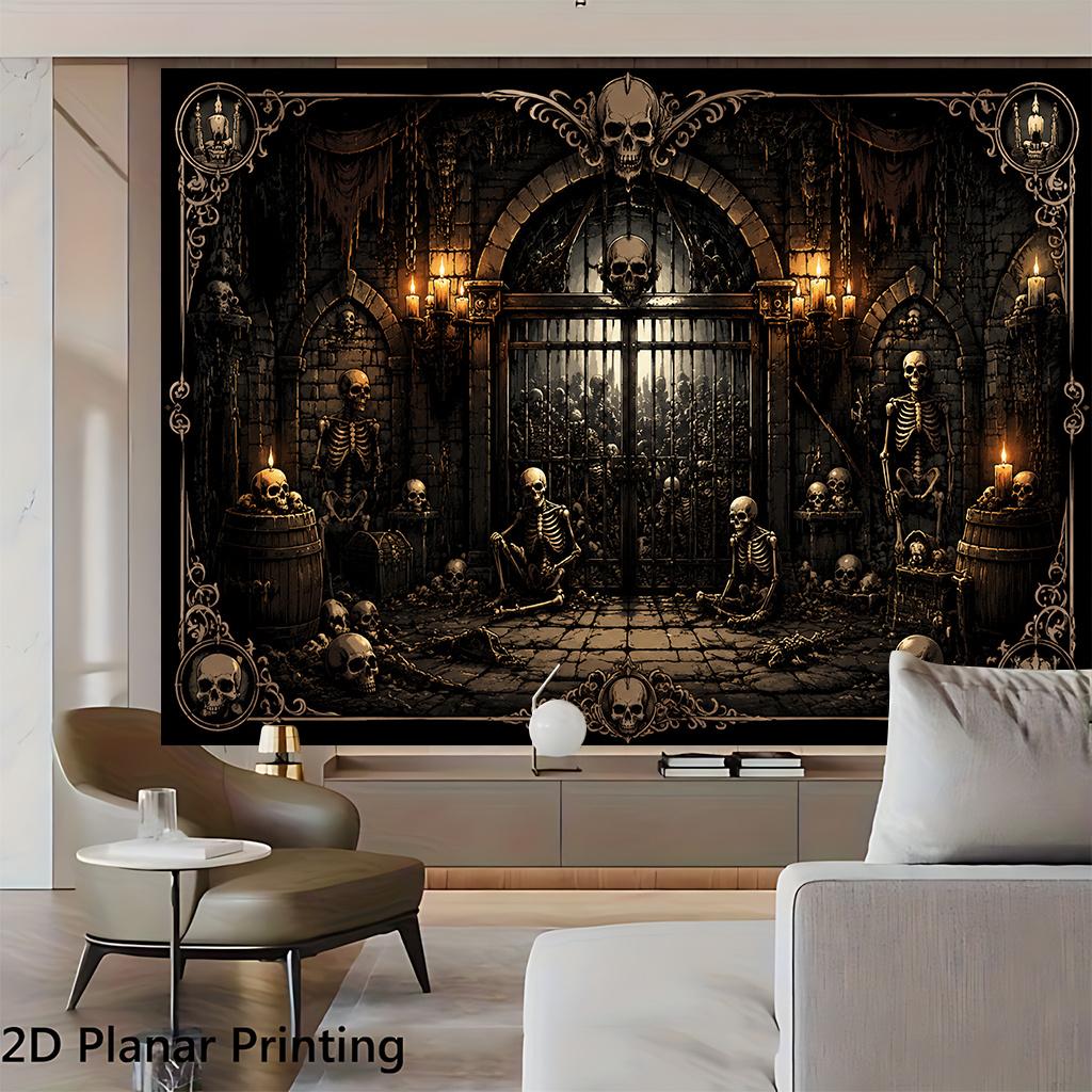 1 piece of 2D flat banner, skeleton ruins dungeon, indoor and outdoor courtyard decoration background clothzyc
