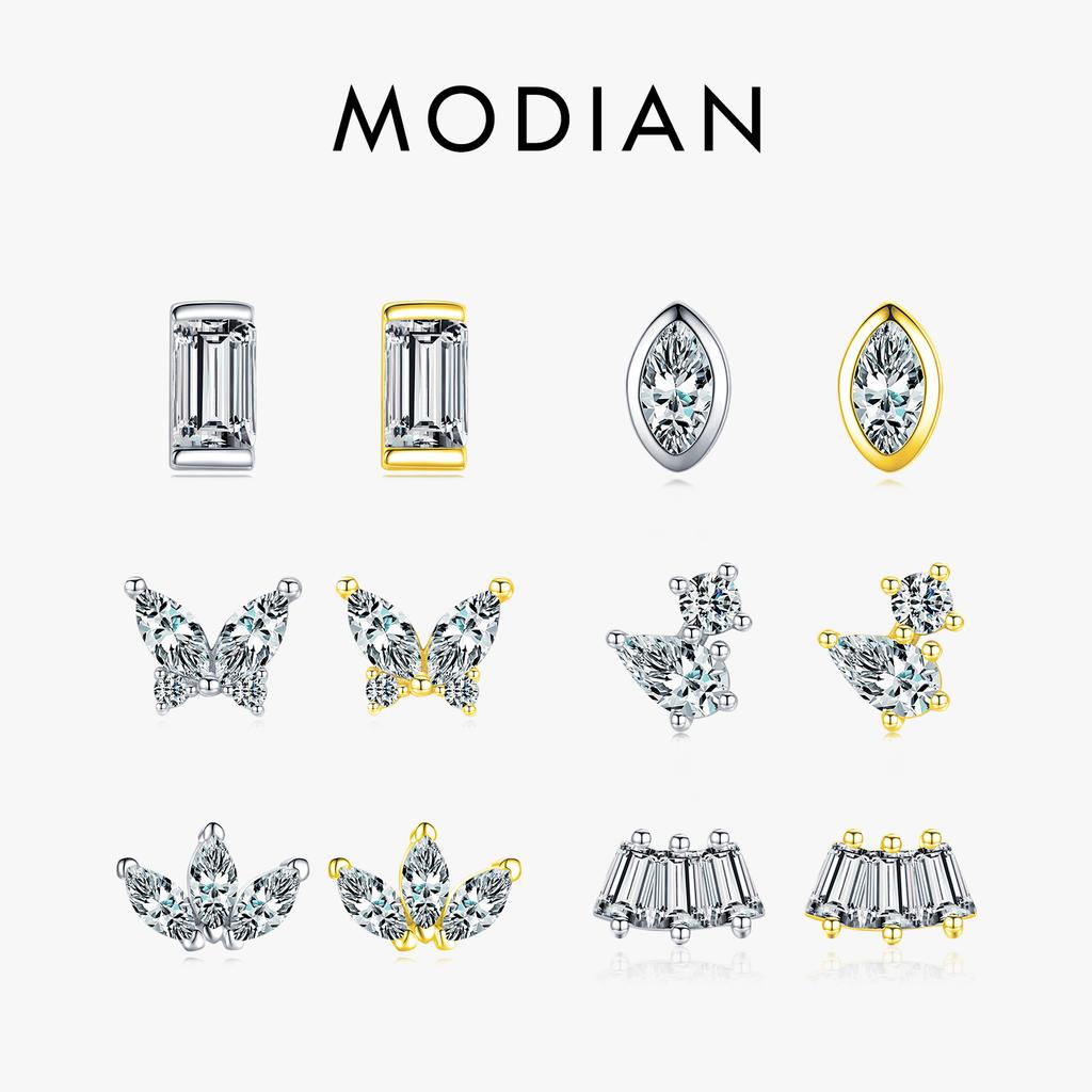 Modian 1 Piece Gold Geometric Shape Stud Earring 925 Silver Sparkling Clear CZ Earrings For Women Collocation Jewelry