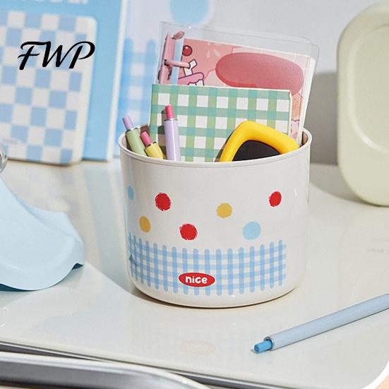 Kawaii Desk Organizer Desktop Trash Can with Flip-top Lid, Macaron Colors Castle Roof Shape, Bedroom Decorative Mini Storage Bin for Office