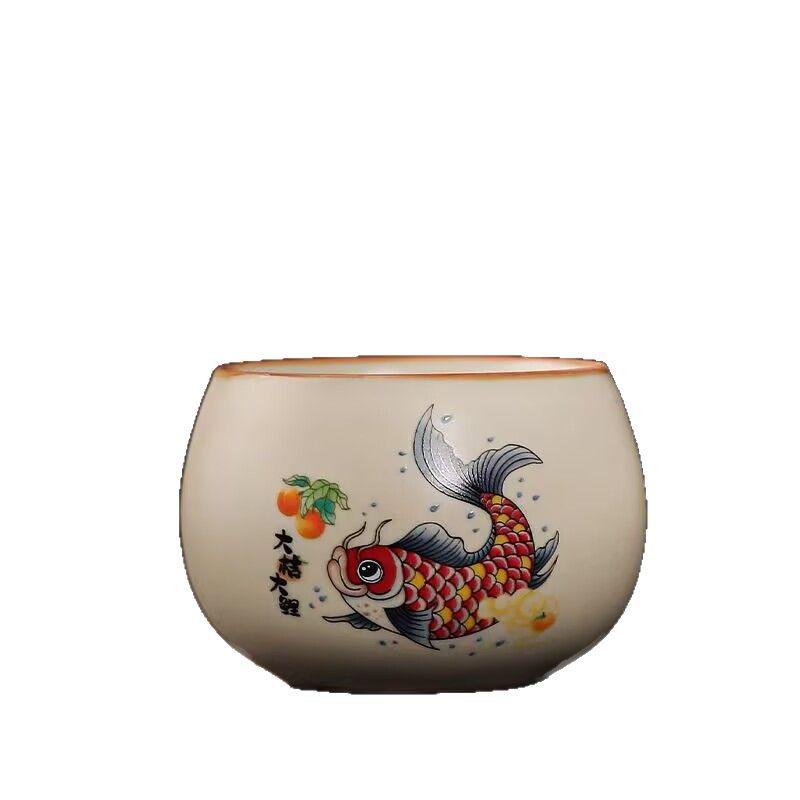 Beige Ru Kiln Goldfish Full Hall Teacup Master Cup Kung Fu Tea Set Personal Special Ceramic Tea Cup Hospitality Cup