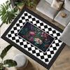 Белый и Черный Клетчатый Ковер с Цветочным Узором Ковер Красивый Яркий Цветочный Ковер Индивидуальное Украшение Дома