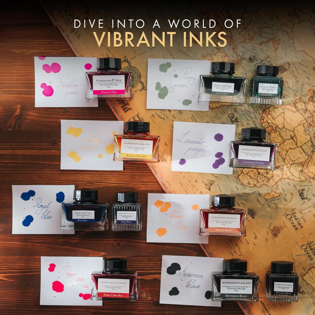 Чернила для перьевой ручки Wordsworth Black, флакон для перьевой ручки класса люкс, классический дизайн, плавный поток и (50 мл) Издание, [Зеленые] Чернила, Бутылка,