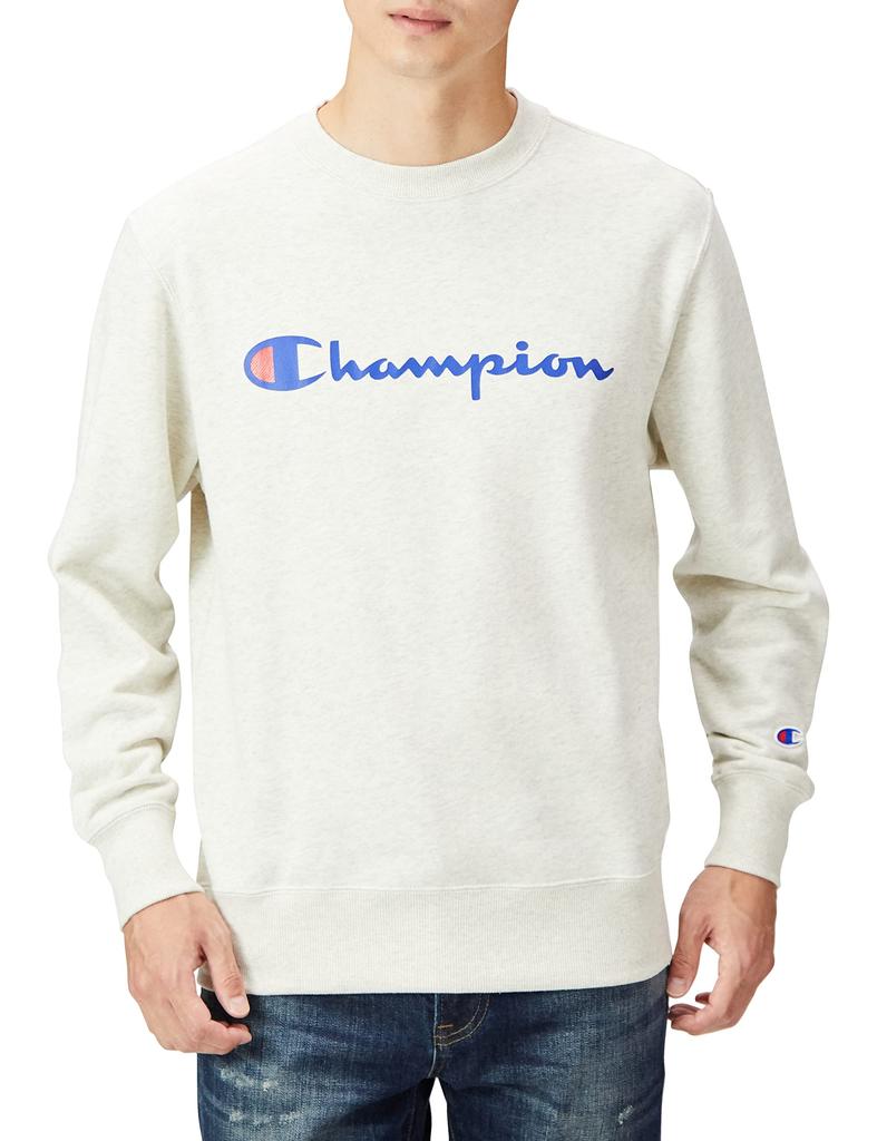 Champion Oatmeal Crew Neck Long Script Size S Men's Sweatshirt, Sleeve, Fleece, Logo, (C8-W043Z)