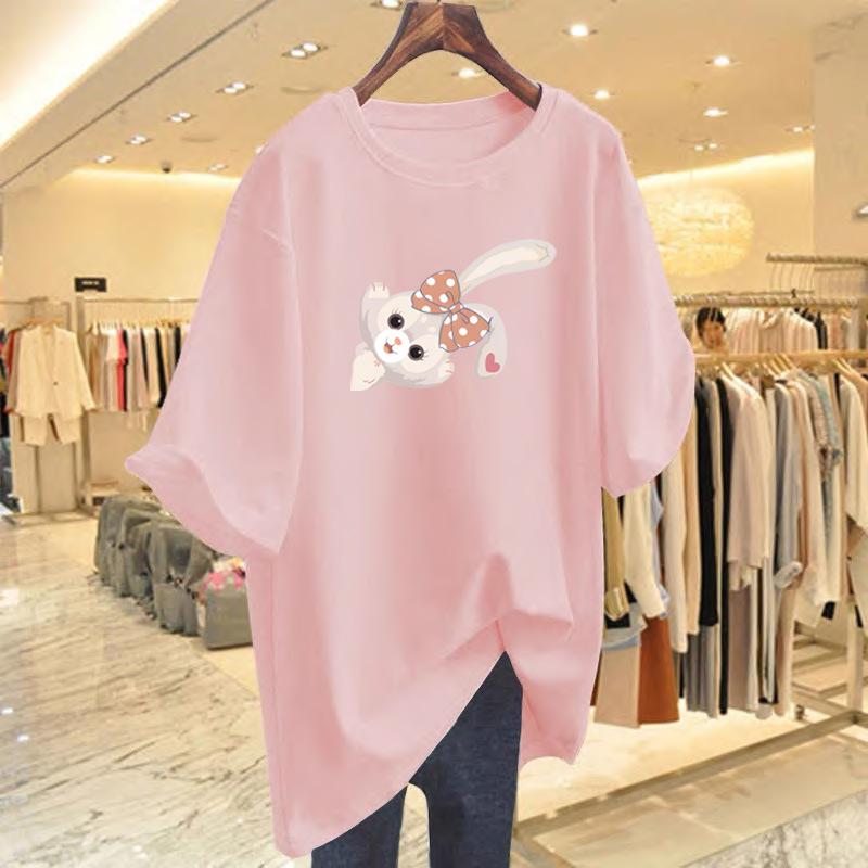 Хлопковая футболка с коротким рукавом женская 2025 новая одежда лето зарубежный стиль с рукавом до локтя топ летняя одежда