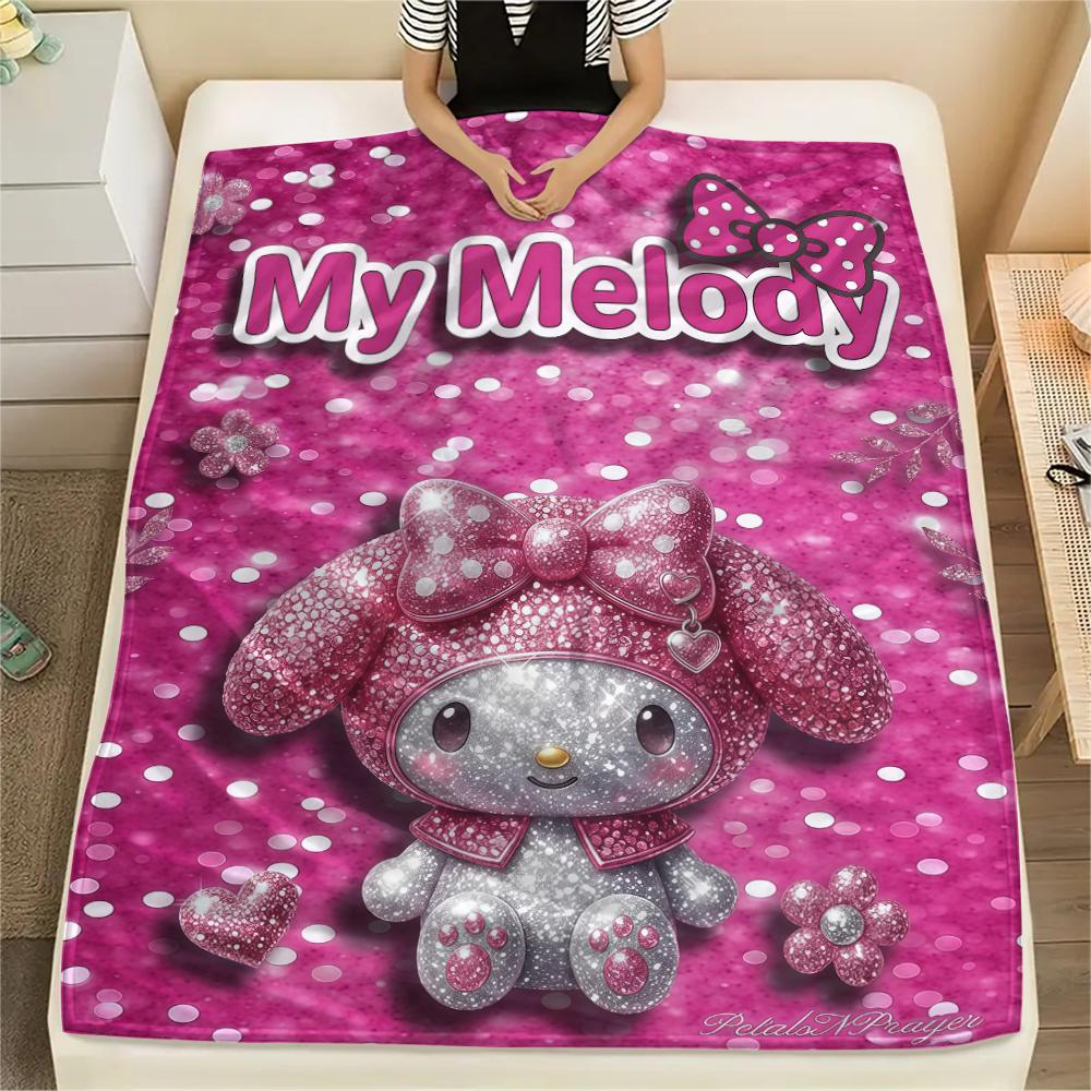 1 шт. Фланелевое одеяло с принтом My Melody, Высококачественное, Для всех сезонов, Декор для дома, Тепло и уют, Идеально для рождественских подарков