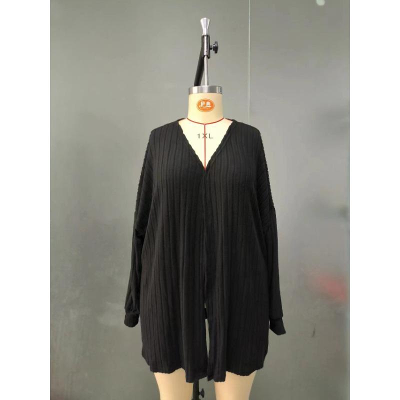 Осенне-зимний женский однотонный свободный кардиган с длинным рукавом, трикотажная куртка больших размеров