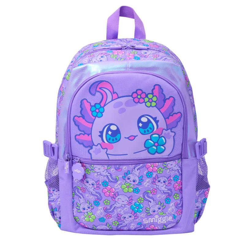 Школьный рюкзак Smiggle для девочек 8-10 лет, фиолетовый, дизайн «Пузырчатая саламандра», легкий, эргономичный, с двумя лямками