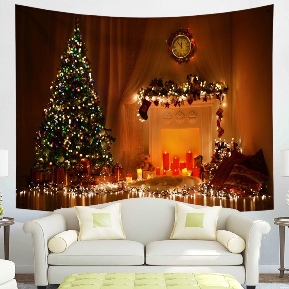 С Рождеством Гобелен Снежинки Санта-Клаус Зимняя ночь Рождественская елка Настенный камин Подарок Новогодние украшения для дома
