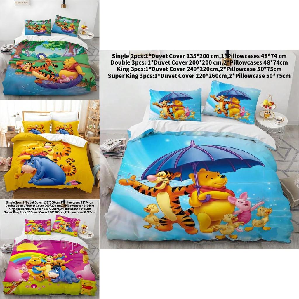 Pooh Bear Children Bedding Set With Active Dyeing For Toddler Bed Decor