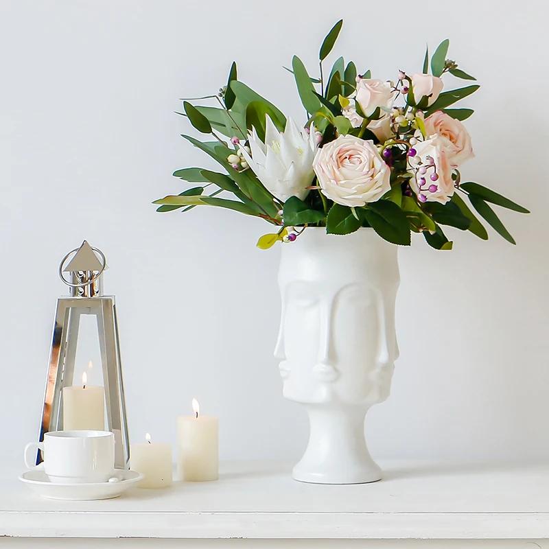 Керамическая ваза Creative Face Floreros Decorativos Moderno Vase Decoration Home Living Room White Flower Vase