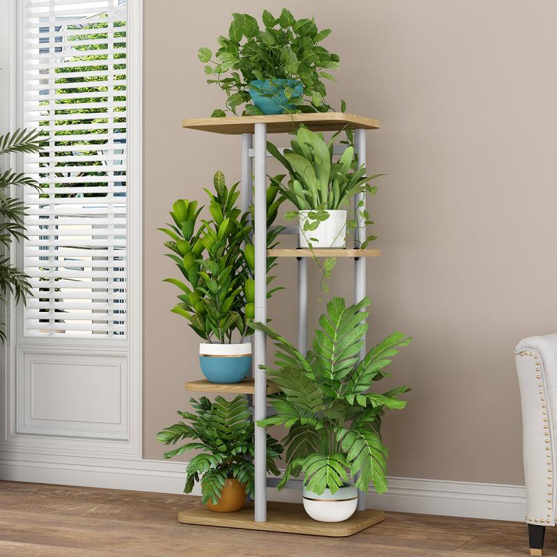 Подставка для растений, внутренняя металлическая полка для цветов с деревянным усиленным основанием, нескользящие угловые высокие держатели для цветов для патио, гостиной, балкона, сада, спальни