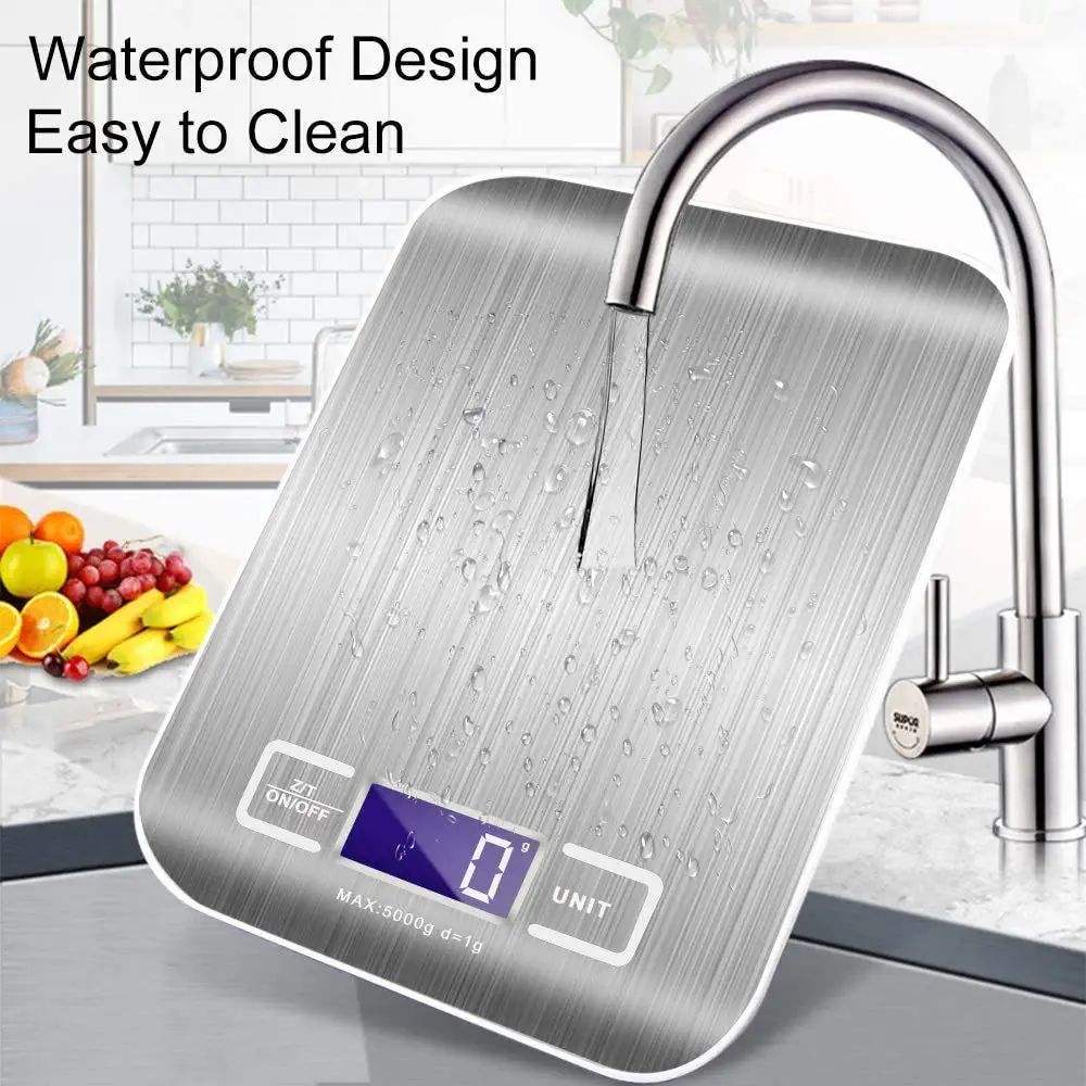 Весы цифров кухни нержавеющей стали 5кг электронные для еды