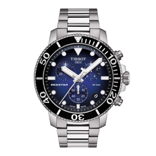 Tissot Seastar 1000 Chronograph Watch with Bracelet, Officially Imported, Men's, Blue Dial, T1204171104101