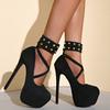 2025 Новые Подиумные Металлические Клепки Ремешок на Щиколотке Экстремально Высокие Каблуки Для Женщин Свадебные Туфли Туфли на Платформе Сандалии