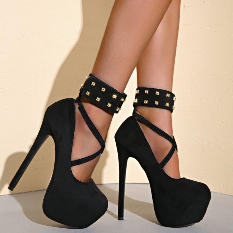 2025 Новые Подиумные Металлические Клепки Ремешок на Щиколотке Экстремально Высокие Каблуки Для Женщин Свадебные Туфли Туфли на Платформе Сандалии
