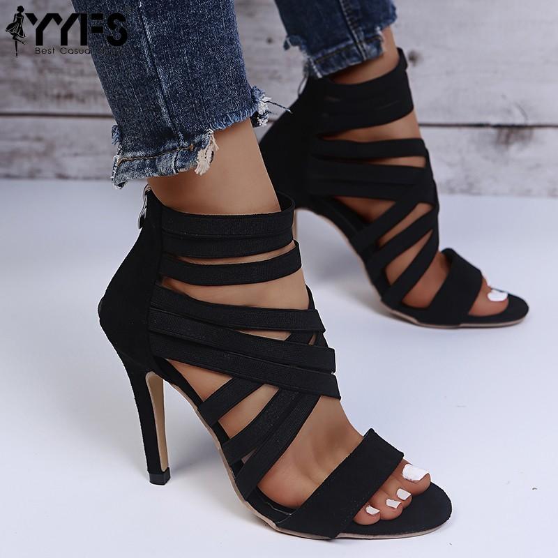 Large Size 35-43 High Heel Sandals for Women Summer New Style Fashion Elastic Strap Sandals for Women