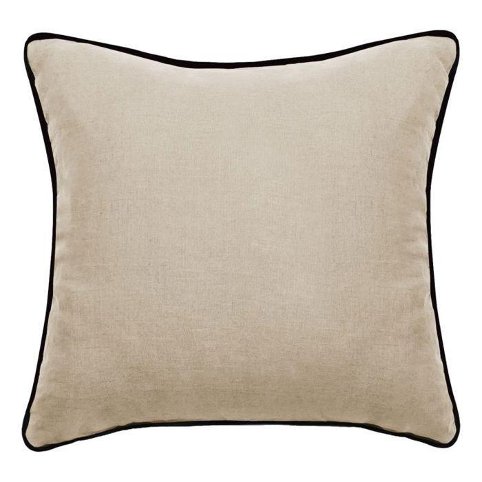 Washed Linen Cushion Cover - Lined with Washed Cotton - Black Braid Finish "Prélude" Vent Du Sud - Prélude Twine - Cushion Cover 45