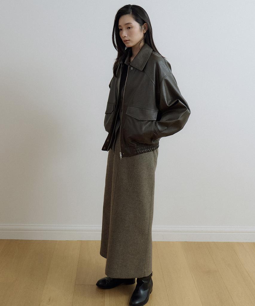 LINGSEOUL Out Pocket Leather Blouson-Brown