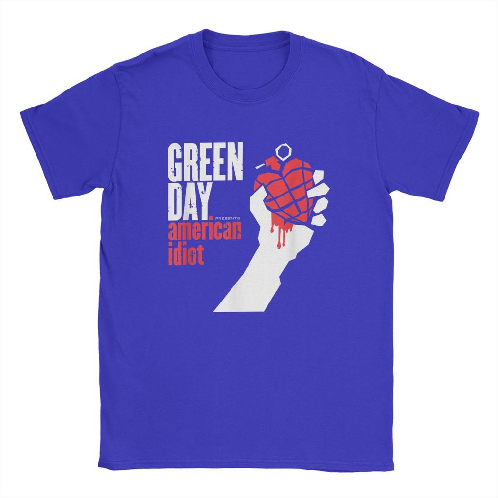 Мужские футболки Green Days American Idiot Vintage Pure Cotton Tee Shirt Short Sleeve Harajuku Hip Hop Fans T Shirts Round Gate