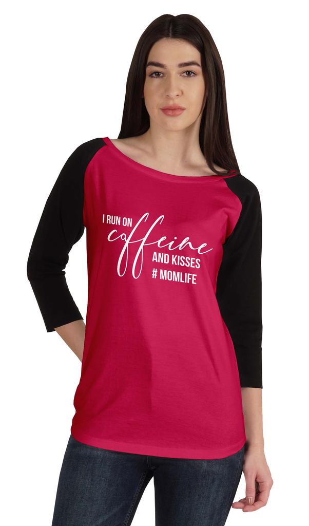 Inkmeso Футболка с принтом «Я бегу на кофеине и поцелуях» #Momlife для женщин