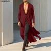 INCERUN Men Long Sleeve See Through Open Front High Splits Casual Long Mesh Sheer Shirts
