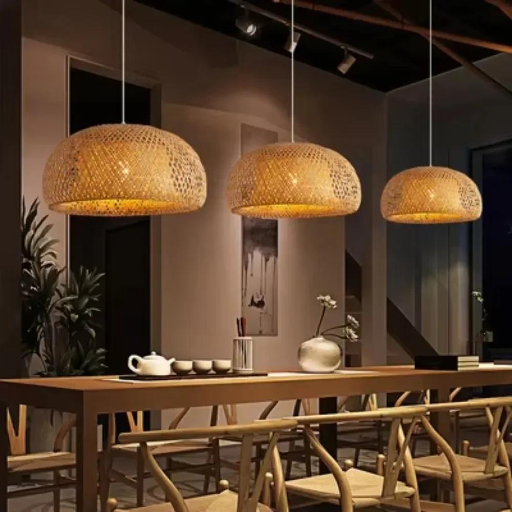 JOYINLED Suspension Lantern Ceiling Light Natural Rattan Wicker Chandeliers Hand-Woven Bamboo Lampshades Lighting Fixtures