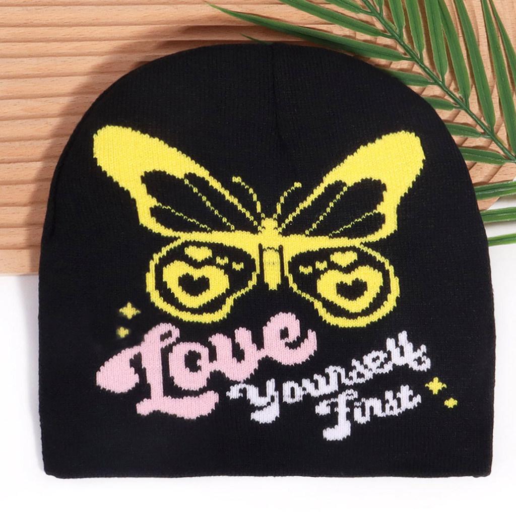 Butterfly Pattern Knit Hat For Women Men Warm Beanie Winter Autumn Street Style