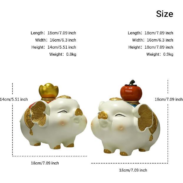 Aris & Juno A Pair of Lucky Pig Figurine - Resin Fortune Pig Statues with Golden Accents for Home Decor & Good Luck