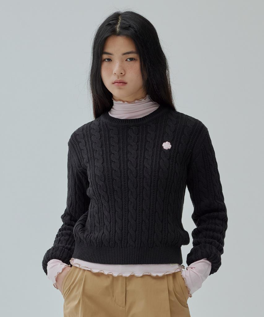 COVERNAT WOMAN Clover Heart Cable Knit Black