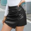 High-Waisted Mini Skort Solid Color Slimming Design Fake Skort Faux Leather