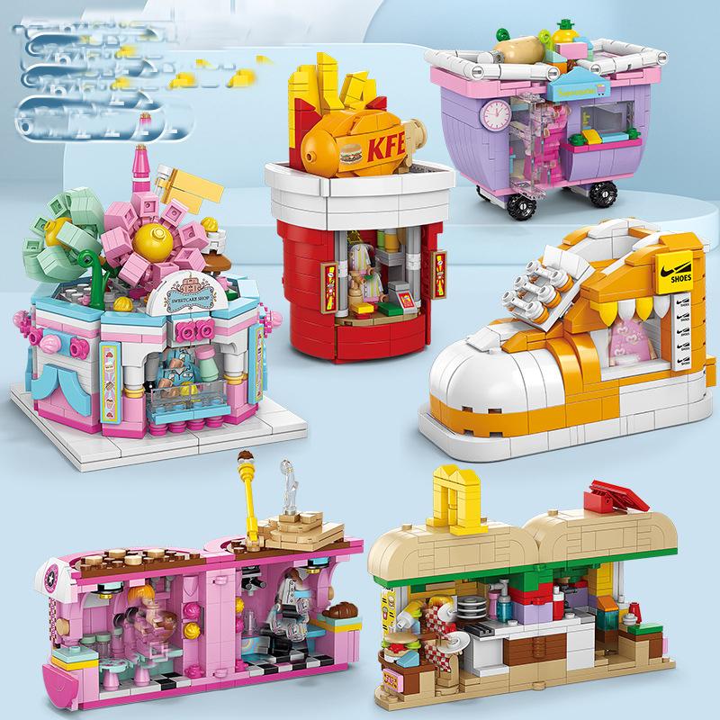 8 Стилей Мини Уличный Вид Городская Архитектура Строительные Блоки Магазин Закусок Магазин Дом Модель Кирпичики Пазл Замок Игрушки для Детей
