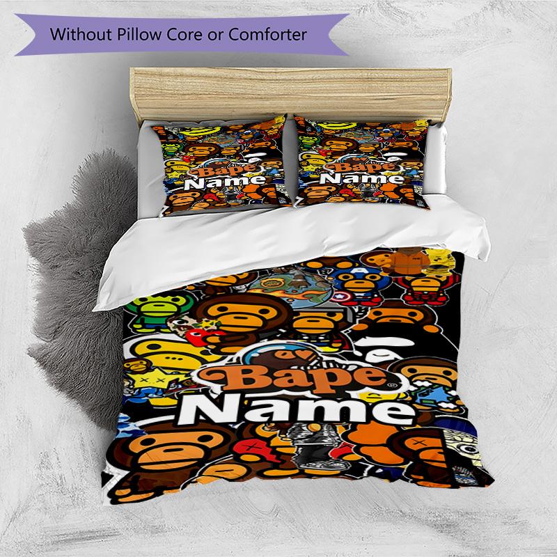 3pcs Duvet Cover Set (1*Duvet Cover + 2*Pillowcase, Without Core), Custom Name BAPE Pattern Bedding Set, Home Bedroom Decor Gift