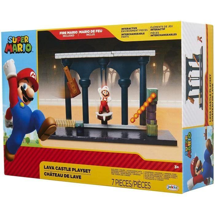 Playset - JAKKS PACIFIC - Château de lave Super Mario - Figurine 6 cm - Mécanisme boule de feu - Multicolore