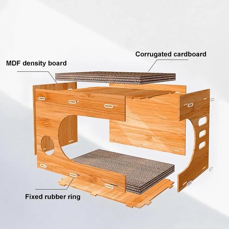 2 в 1 Большая кошачья кровать Картонный кошачий домик Коврик-когтеточка для кошек Пещера Кровать для домашних животных Прочная гофрированная когтеточка Когтеточка для кошек