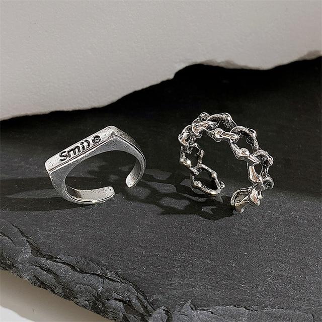 Kpop Silver Color Rings Set Y2K Crystal Heart Rings for Women Hollow Trendy Fashion Jewerly Rings Accessories