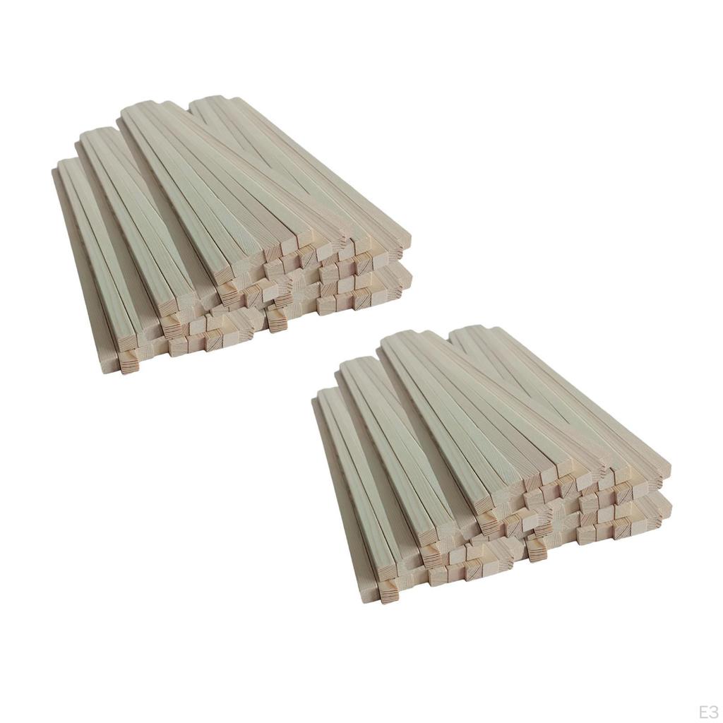 100 Pieces Unfinished Square Sticks Long Dowel Strips Wood Paint for Crafts