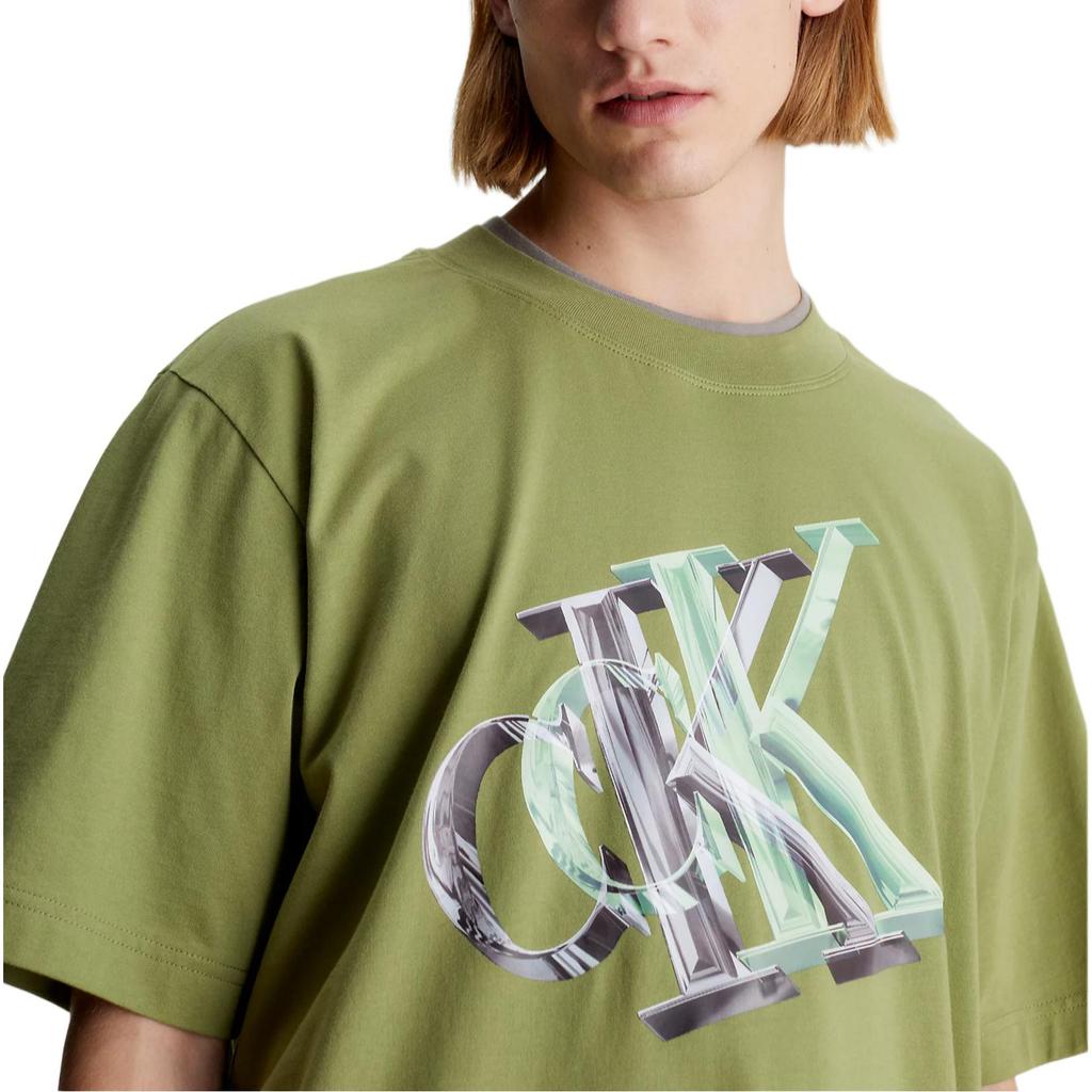 Calvin Klein Джинсы с принтом букв большого размера, круглым вырезом, коротким рукавом, футболка для мужчин, топы, зеленые J30J325201-L9N