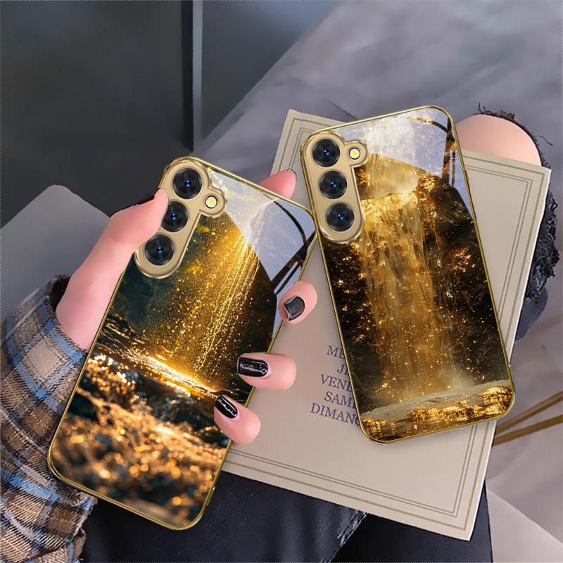 Великолепные пейзажи Для Samsung Galaxy S26 S20 FE S21 S22 S23 Plus S24 Ultra S25Ultra S21+ S22Plus Золотой стеклянный чехол для телефона